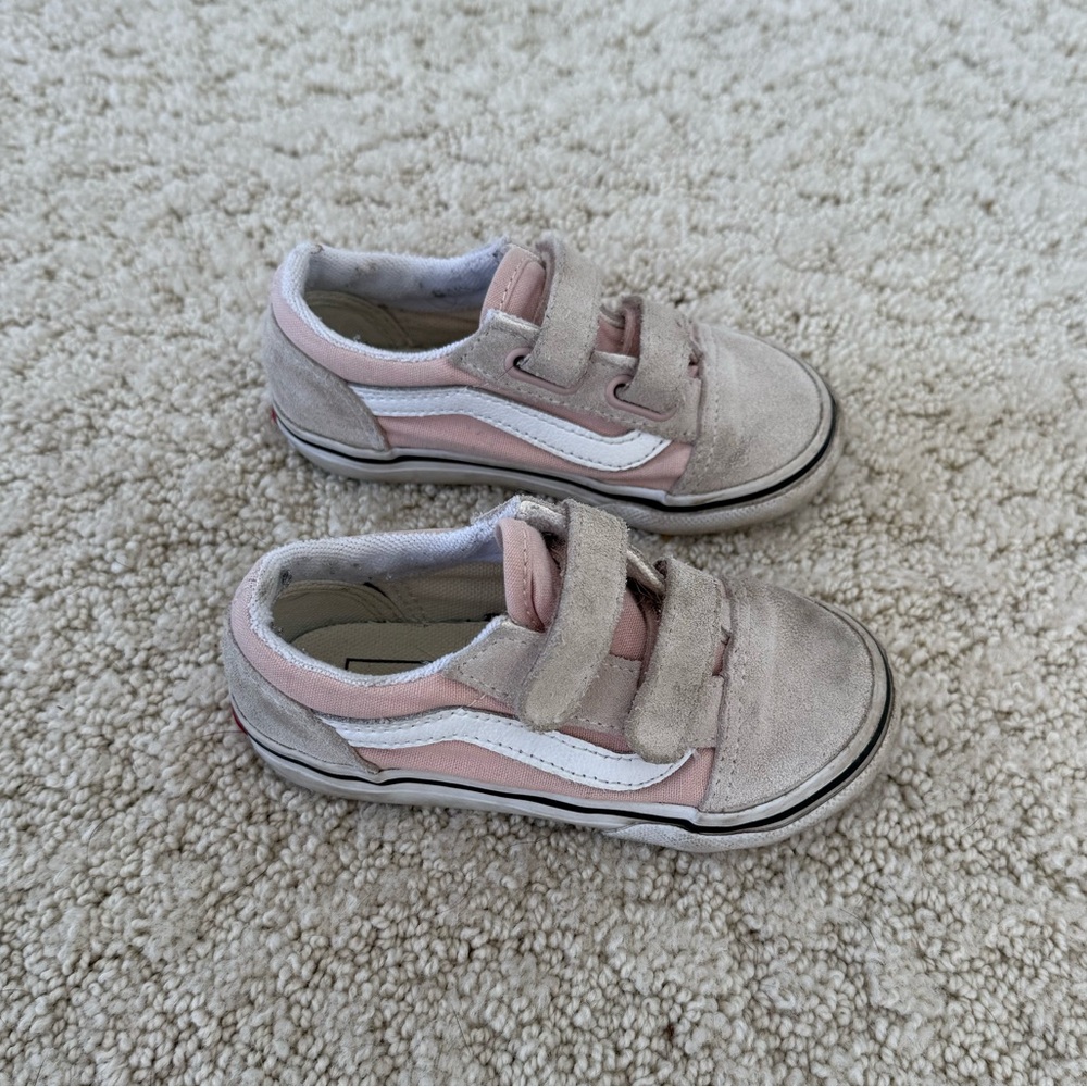 Vans Kids Pink and Gray Velcro Sneakers